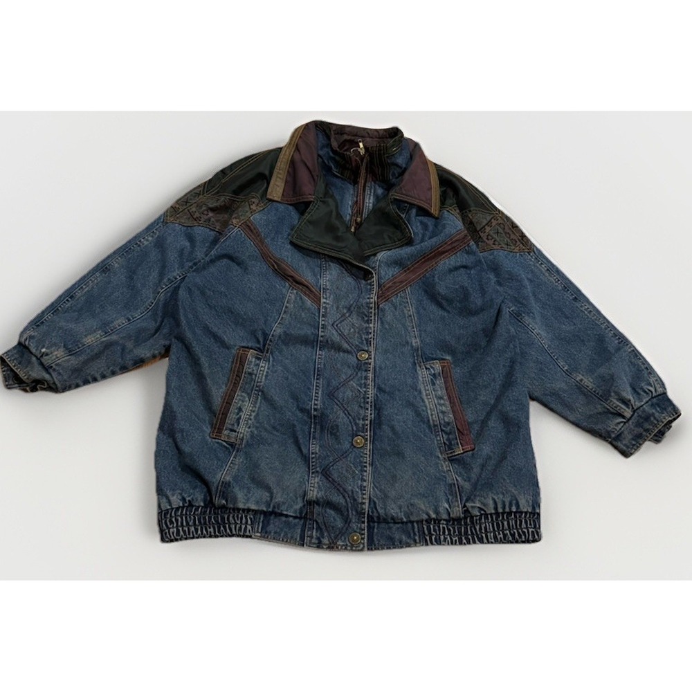 Vintage Current Seen Denim Jean Jacket XL Art Grunge Tapestry Floral Western 90s
